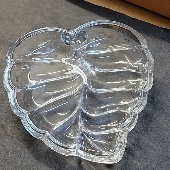 Duncan and Miller  Crystal Covered Candy Dish Leaf Shaped Glass - Picture 6 of 7